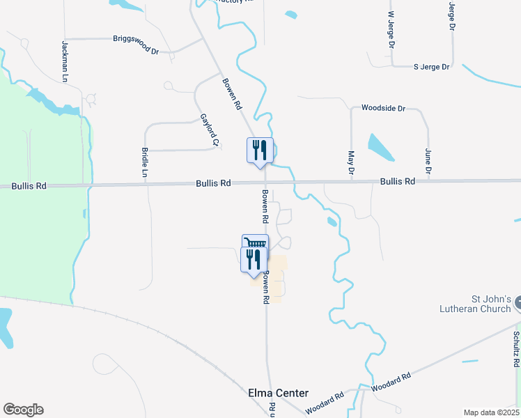 map of restaurants, bars, coffee shops, grocery stores, and more near 2460 Bowen Road in Elma Center