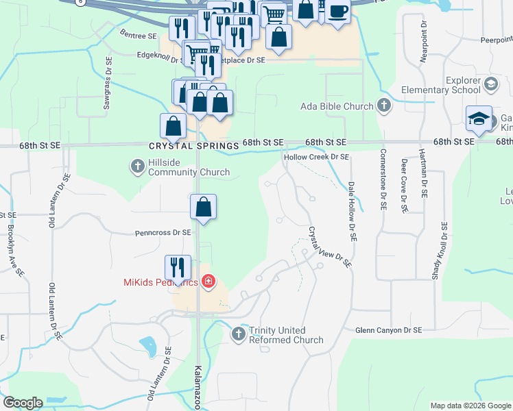 map of restaurants, bars, coffee shops, grocery stores, and more near 1850 68th Street Southeast in Grand Rapids