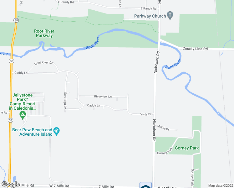 map of restaurants, bars, coffee shops, grocery stores, and more near 9322 Riverview Lane in Caledonia