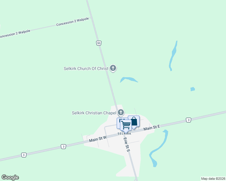 map of restaurants, bars, coffee shops, grocery stores, and more near 48 Erie Street North in Haldimand County