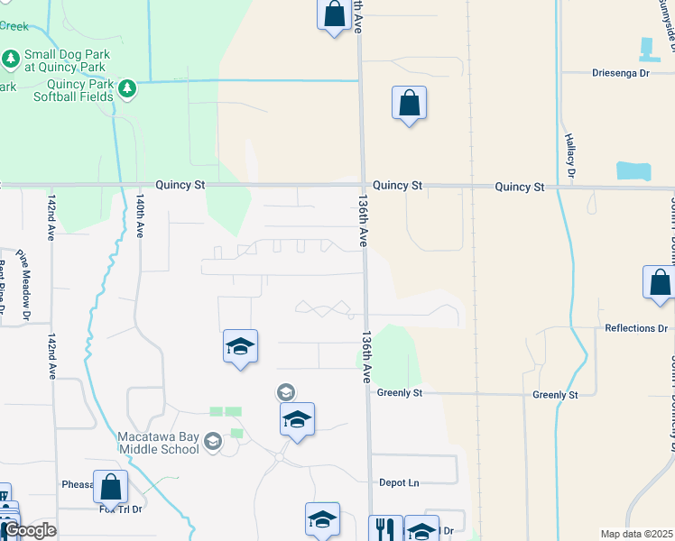 map of restaurants, bars, coffee shops, grocery stores, and more near 13645 Westwood Lane in Holland