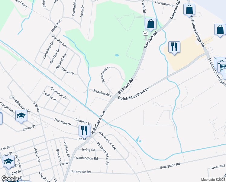 map of restaurants, bars, coffee shops, grocery stores, and more near 28 Van Slyck Avenue in Schenectady