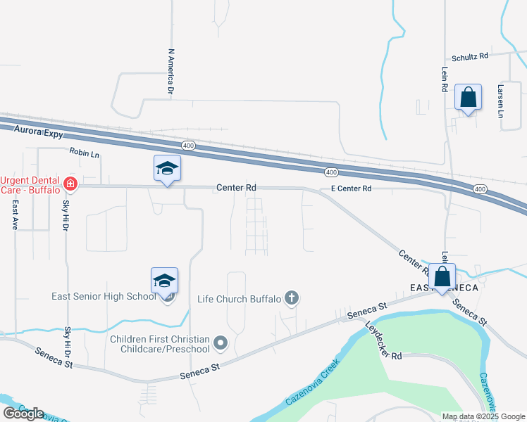 map of restaurants, bars, coffee shops, grocery stores, and more near 21-35 Oakridge Drive in West Seneca