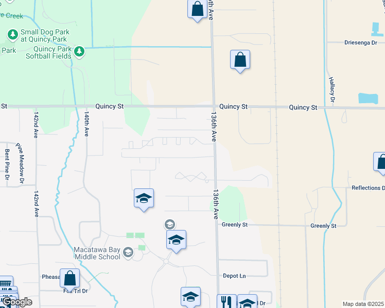 map of restaurants, bars, coffee shops, grocery stores, and more near 13675 Westwood Lane in Holland