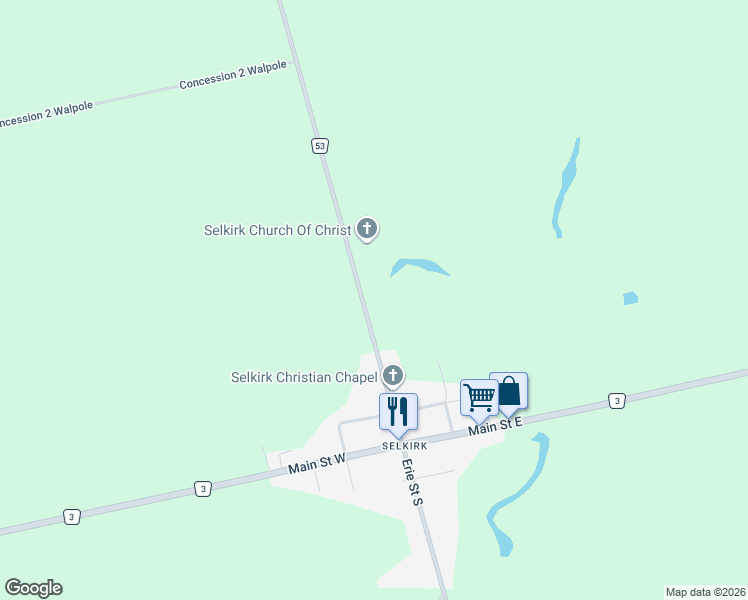 map of restaurants, bars, coffee shops, grocery stores, and more near 46 Erie Street North in Haldimand County