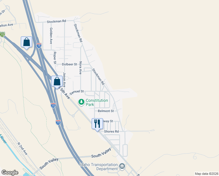 map of restaurants, bars, coffee shops, grocery stores, and more near 4290 Stockman Road in Pocatello