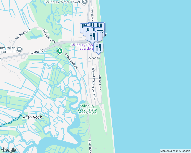 map of restaurants, bars, coffee shops, grocery stores, and more near 52 Atlantic Avenue in Salisbury