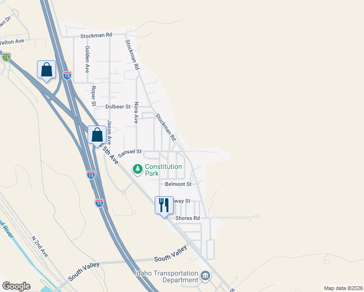 map of restaurants, bars, coffee shops, grocery stores, and more near 4290 Stockman Road in Pocatello