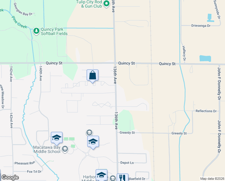 map of restaurants, bars, coffee shops, grocery stores, and more near 3865 136th Avenue in Holland