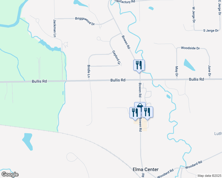 map of restaurants, bars, coffee shops, grocery stores, and more near 2090 Bullis Road in Elma Center