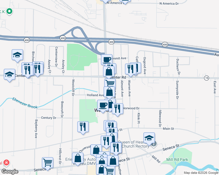 map of restaurants, bars, coffee shops, grocery stores, and more near 96 Fremont Avenue in Buffalo