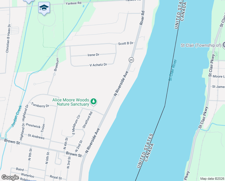 map of restaurants, bars, coffee shops, grocery stores, and more near 999 North Riverside Avenue in Saint Clair