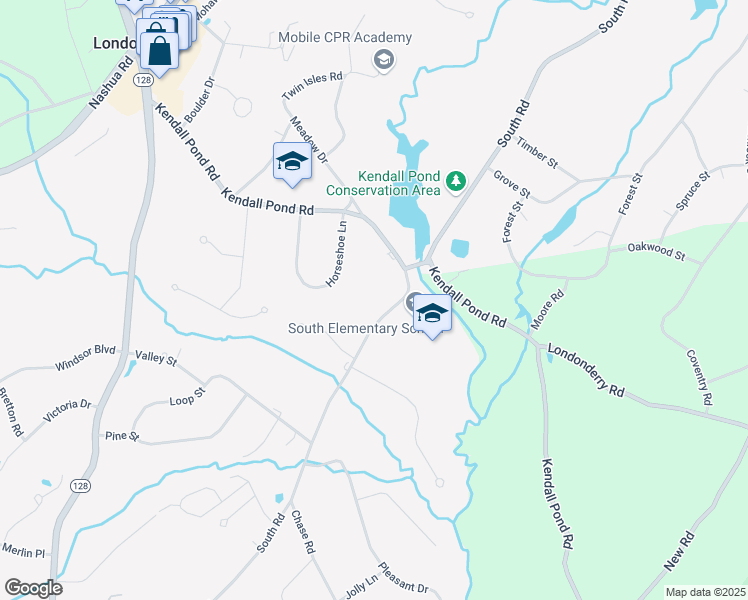 map of restaurants, bars, coffee shops, grocery stores, and more near 79 South Road in Londonderry