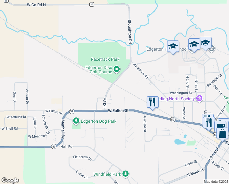 map of restaurants, bars, coffee shops, grocery stores, and more near IKI Drive in Edgerton