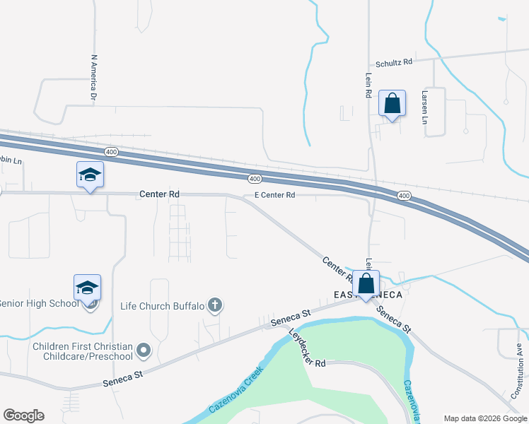 map of restaurants, bars, coffee shops, grocery stores, and more near 1738 New York 16 in West Seneca