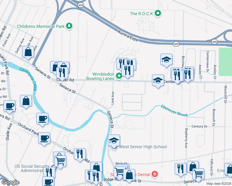 map of restaurants, bars, coffee shops, grocery stores, and more near 71 Lind Avenue in Buffalo