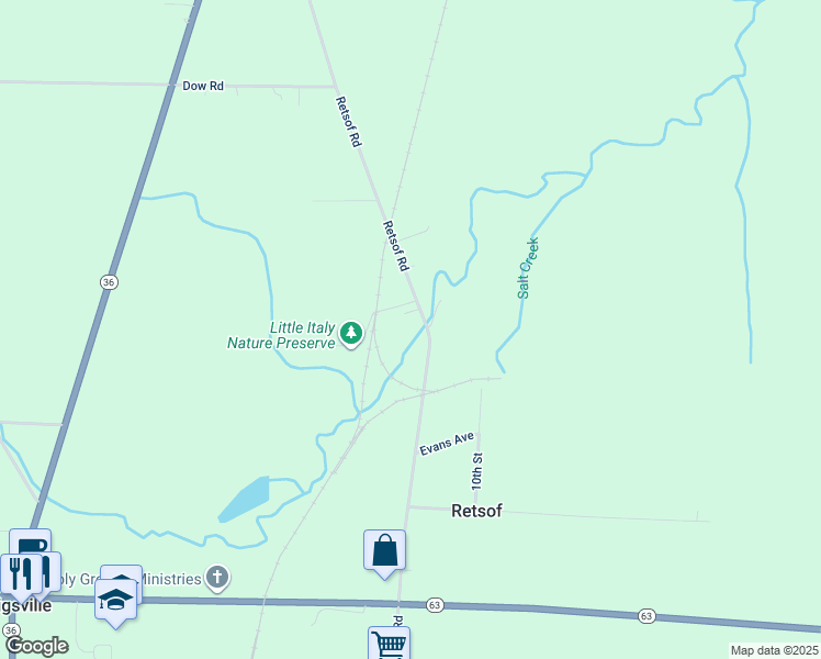 map of restaurants, bars, coffee shops, grocery stores, and more near 3464 Retsof Road in Piffard