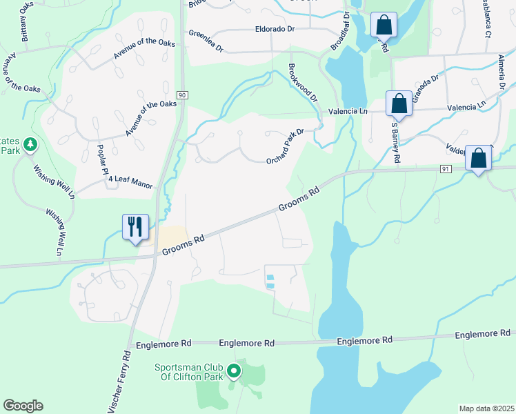 map of restaurants, bars, coffee shops, grocery stores, and more near 615 Grooms Road in Saratoga County