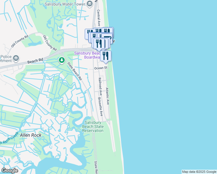 map of restaurants, bars, coffee shops, grocery stores, and more near 52 Atlantic Avenue in Salisbury