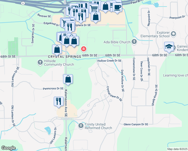 map of restaurants, bars, coffee shops, grocery stores, and more near 6935 Fairway Vista Drive Southeast in Caledonia