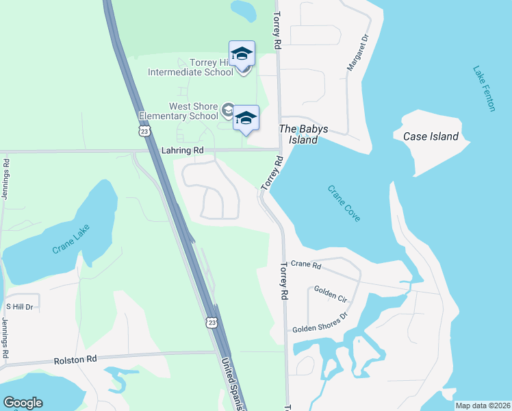 map of restaurants, bars, coffee shops, grocery stores, and more near 13096 Torrey Road in Fenton