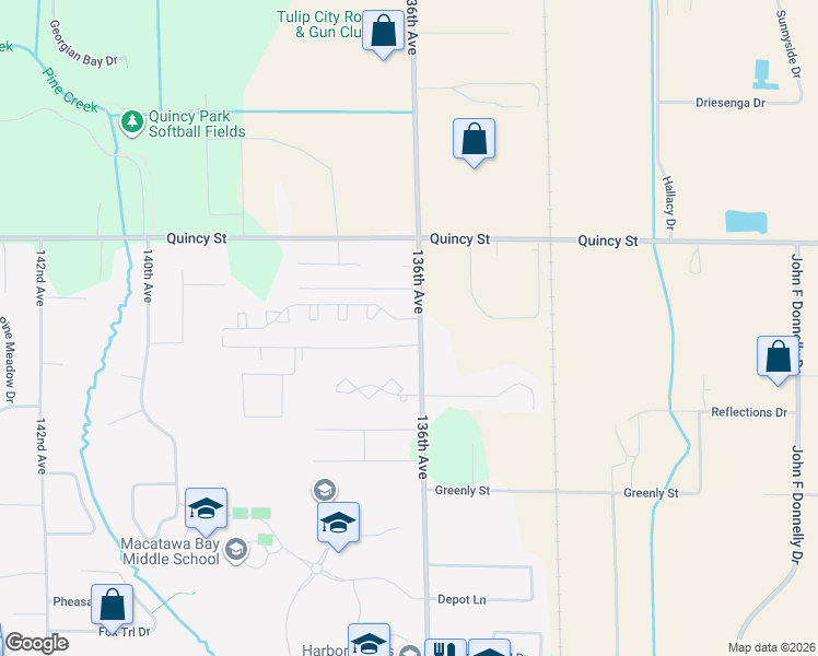 map of restaurants, bars, coffee shops, grocery stores, and more near 3865 136th Avenue in Holland