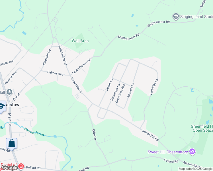 map of restaurants, bars, coffee shops, grocery stores, and more near 10 Rustic Lane in Plaistow