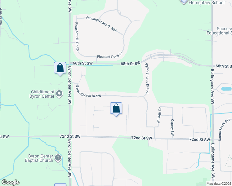 map of restaurants, bars, coffee shops, grocery stores, and more near 2283 Byron Shores Drive Southwest in Byron Center