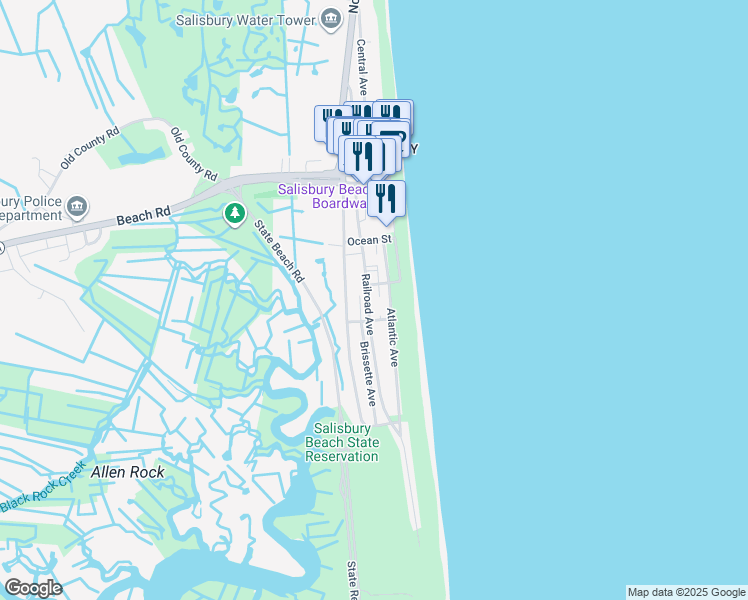 map of restaurants, bars, coffee shops, grocery stores, and more near 52 Atlantic Avenue in Salisbury