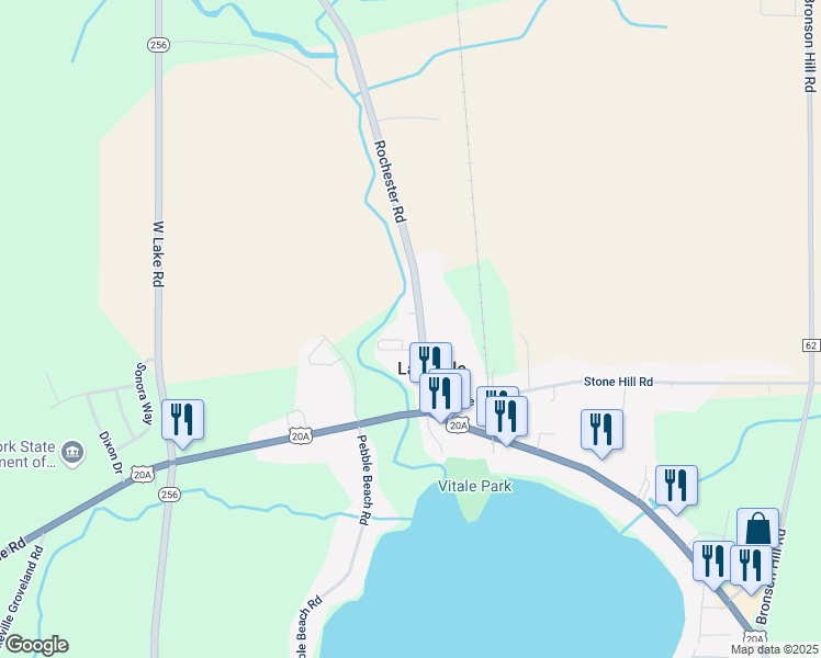 map of restaurants, bars, coffee shops, grocery stores, and more near 28 Creekview Circle in Livingston County