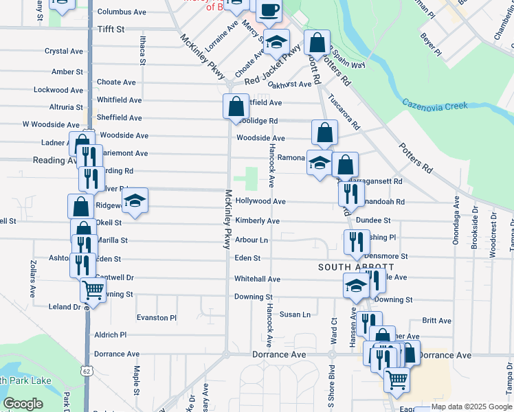 map of restaurants, bars, coffee shops, grocery stores, and more near 48 Kimberly Avenue in Buffalo