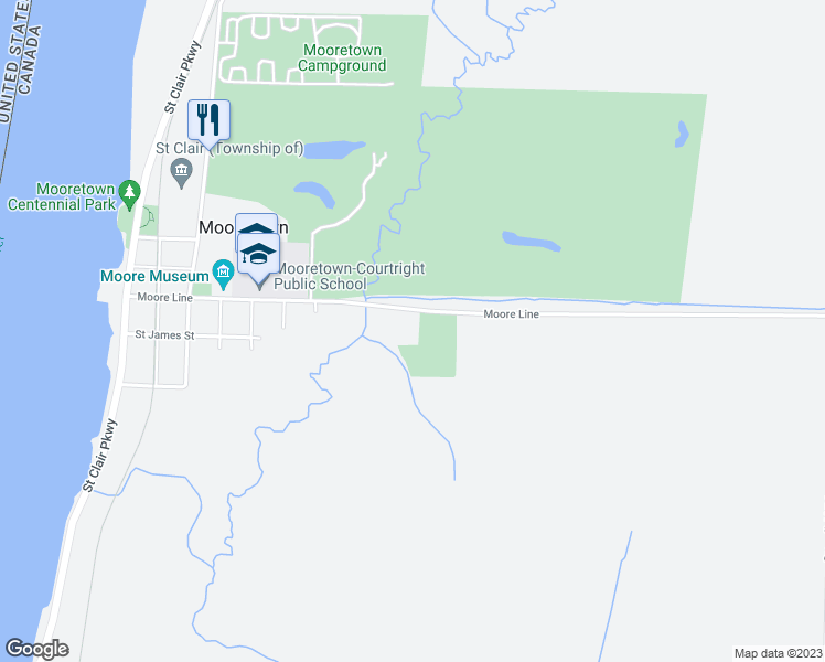 map of restaurants, bars, coffee shops, grocery stores, and more near 171 Moore Line in Mooretown