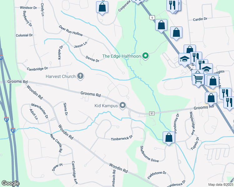 map of restaurants, bars, coffee shops, grocery stores, and more near 23 Woodridge Circle in Saratoga County