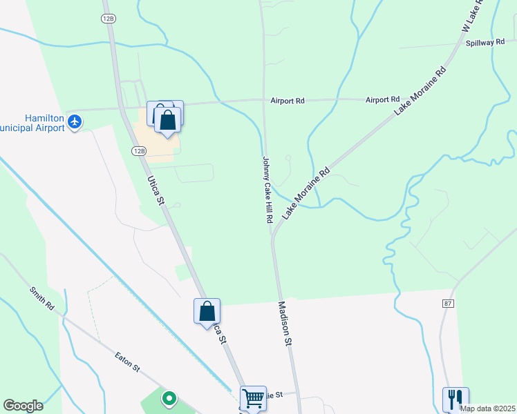 map of restaurants, bars, coffee shops, grocery stores, and more near 2405 Johnny Cake Hill Road in Hamilton