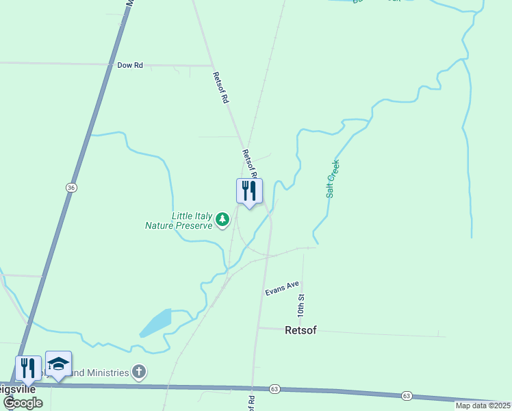 map of restaurants, bars, coffee shops, grocery stores, and more near 3464 Retsof Road in Piffard