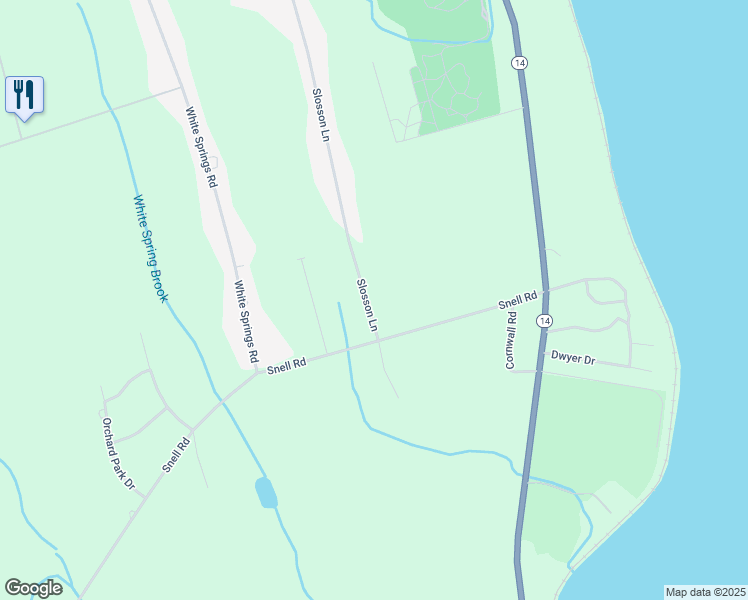 map of restaurants, bars, coffee shops, grocery stores, and more near 361 Slosson Lane in Geneva