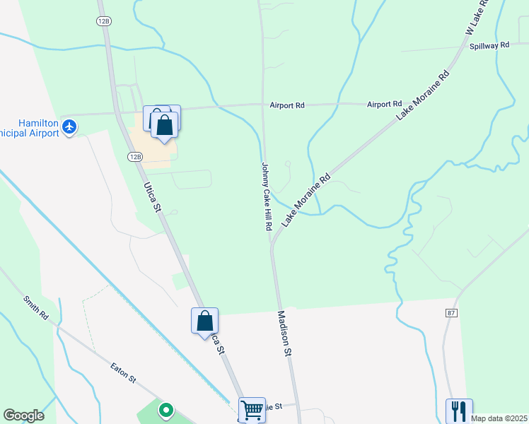 map of restaurants, bars, coffee shops, grocery stores, and more near 2405 Johnny Cake Hill Road in Hamilton