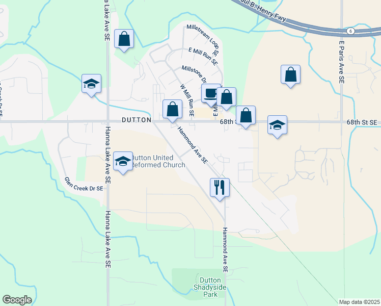 map of restaurants, bars, coffee shops, grocery stores, and more near 6901 Hammond Avenue Southeast in Caledonia