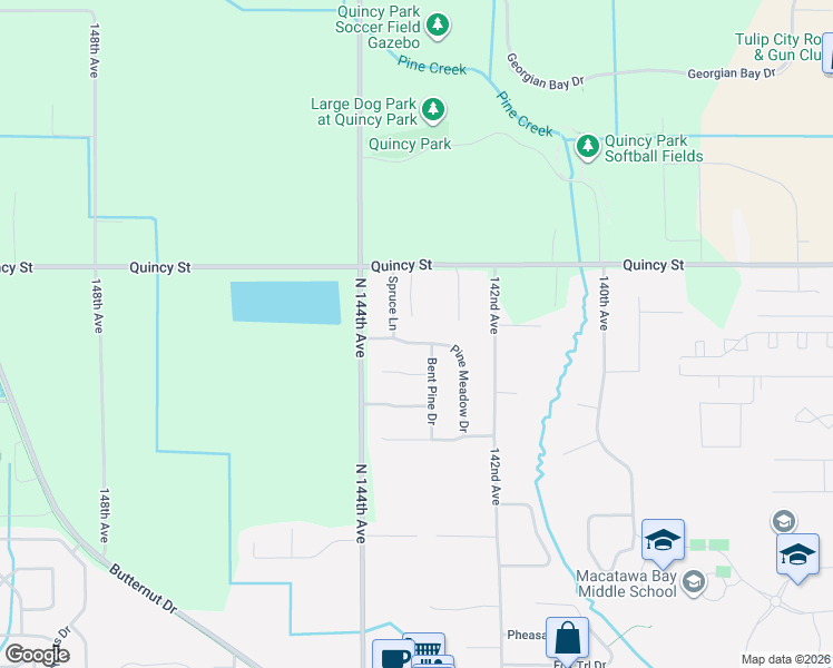 map of restaurants, bars, coffee shops, grocery stores, and more near 14311 Bent Pine Court in Holland