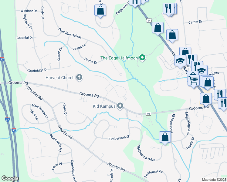 map of restaurants, bars, coffee shops, grocery stores, and more near 7a Poplar Drive in Saratoga County