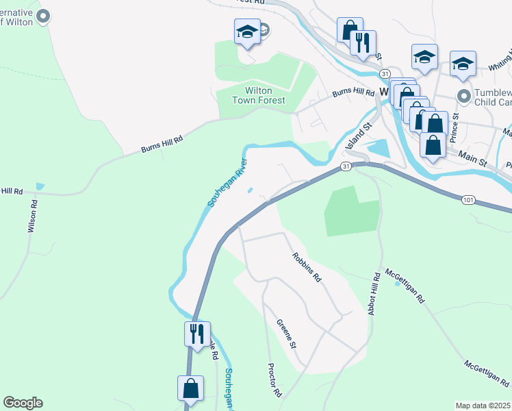 map of restaurants, bars, coffee shops, grocery stores, and more near 231 Gibbons Highway in Wilton