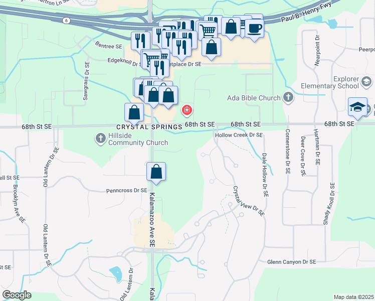 map of restaurants, bars, coffee shops, grocery stores, and more near 1699 Golfside Court Southeast in Caledonia