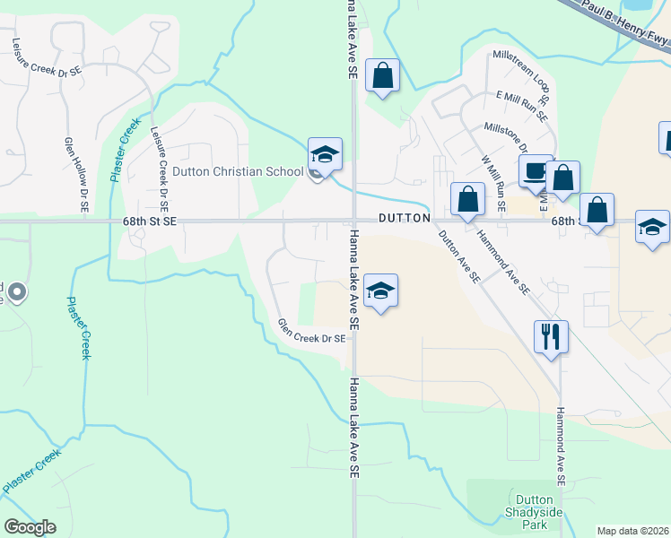 map of restaurants, bars, coffee shops, grocery stores, and more near 6859 Hanna Lake Avenue Southeast in Caledonia