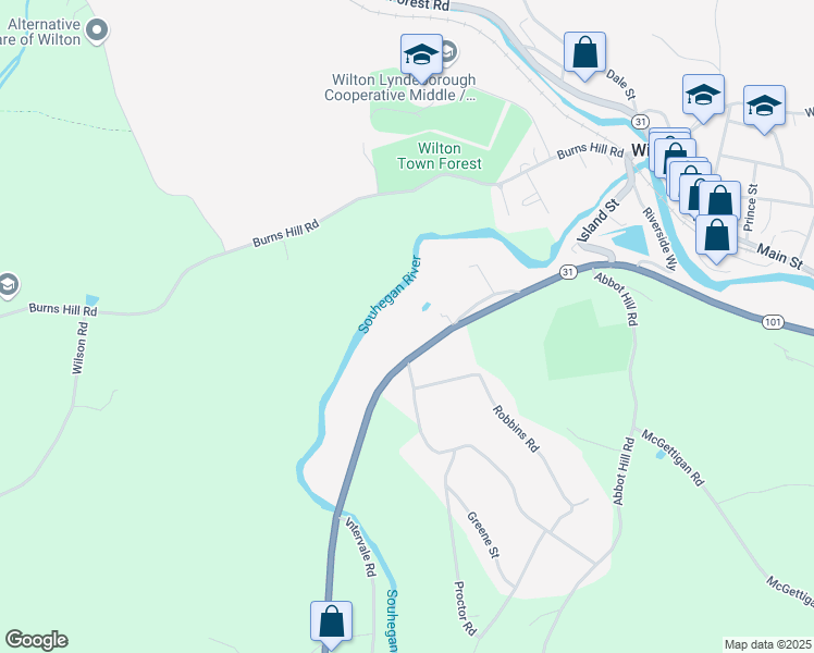 map of restaurants, bars, coffee shops, grocery stores, and more near 231 Gibbons Highway in Wilton