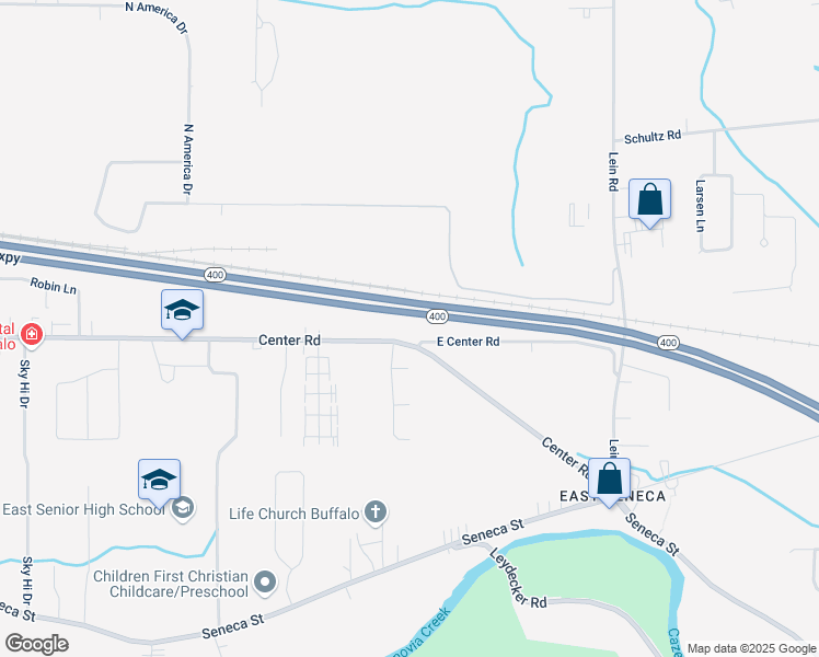 map of restaurants, bars, coffee shops, grocery stores, and more near 1686 Center Road in Buffalo