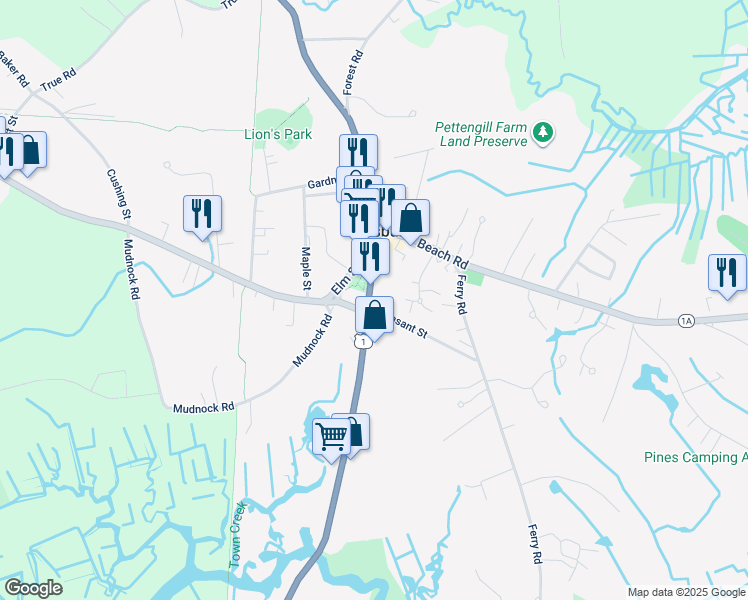 map of restaurants, bars, coffee shops, grocery stores, and more near 11 Bridge Road in Salisbury