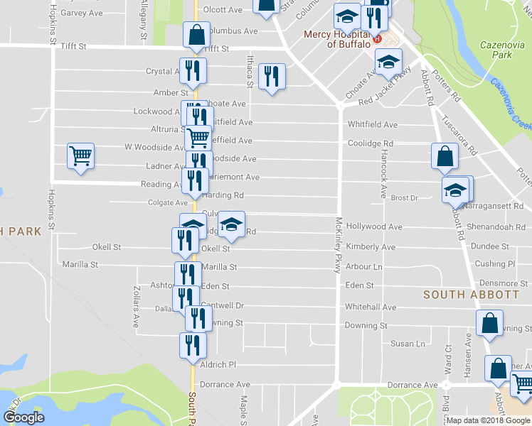 map of restaurants, bars, coffee shops, grocery stores, and more near 168 Culver Road in Buffalo