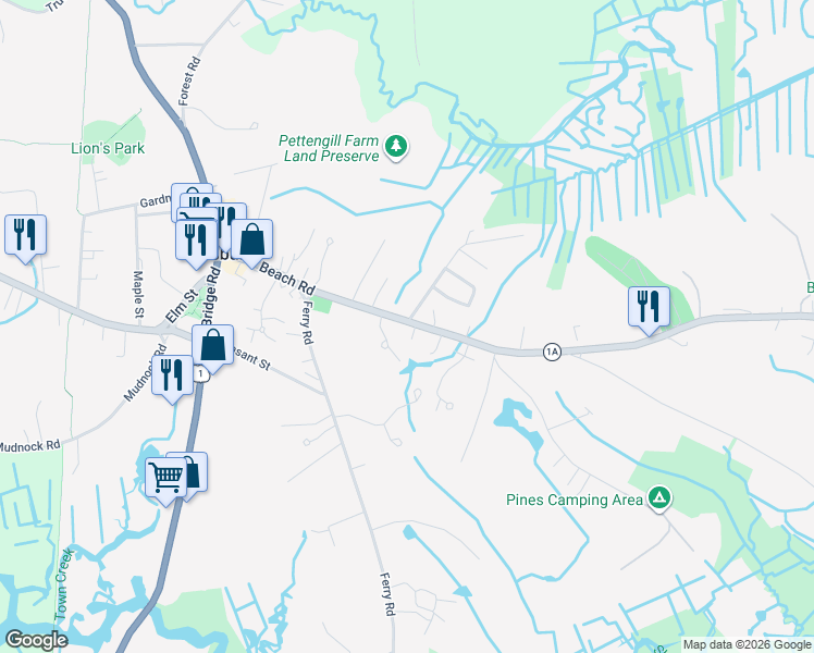 map of restaurants, bars, coffee shops, grocery stores, and more near 41 Beach Road in Salisbury