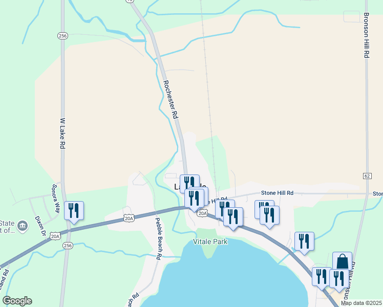 map of restaurants, bars, coffee shops, grocery stores, and more near 3357 Rochester Road in Lakeville