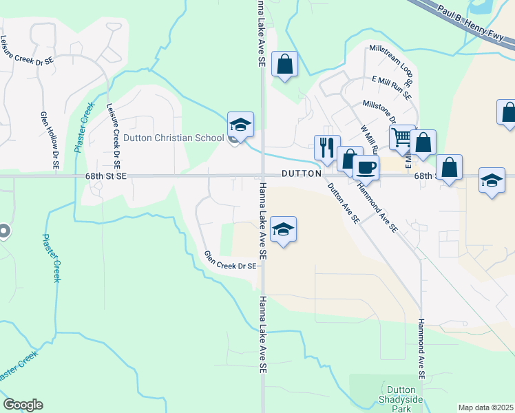 map of restaurants, bars, coffee shops, grocery stores, and more near 6859 Hanna Lake Avenue Southeast in Caledonia